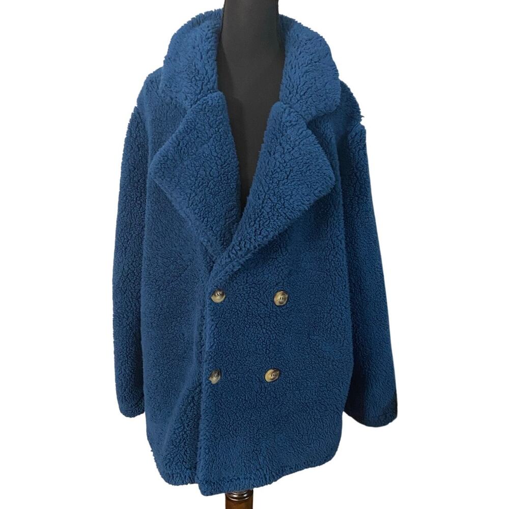Stillwater Supply Co Teddy Sherpa Peacoat Jacket Blue L Plush Cozy Winter Coat‎